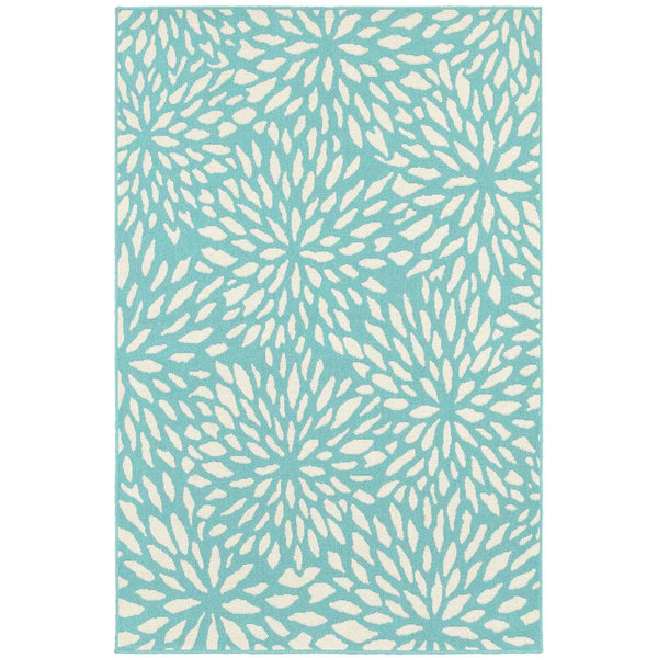 5' X 8' Blue and Ivory Floral Stain Resistant Indoor Outdoor Area Rug Homeroots Outdoor