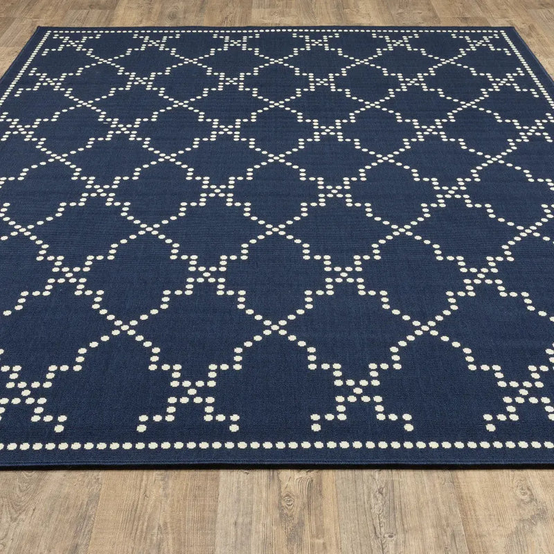 5' X 8' Blue and Ivory Geometric Stain Resistant Indoor Outdoor Area Rug Homeroots Outdoor