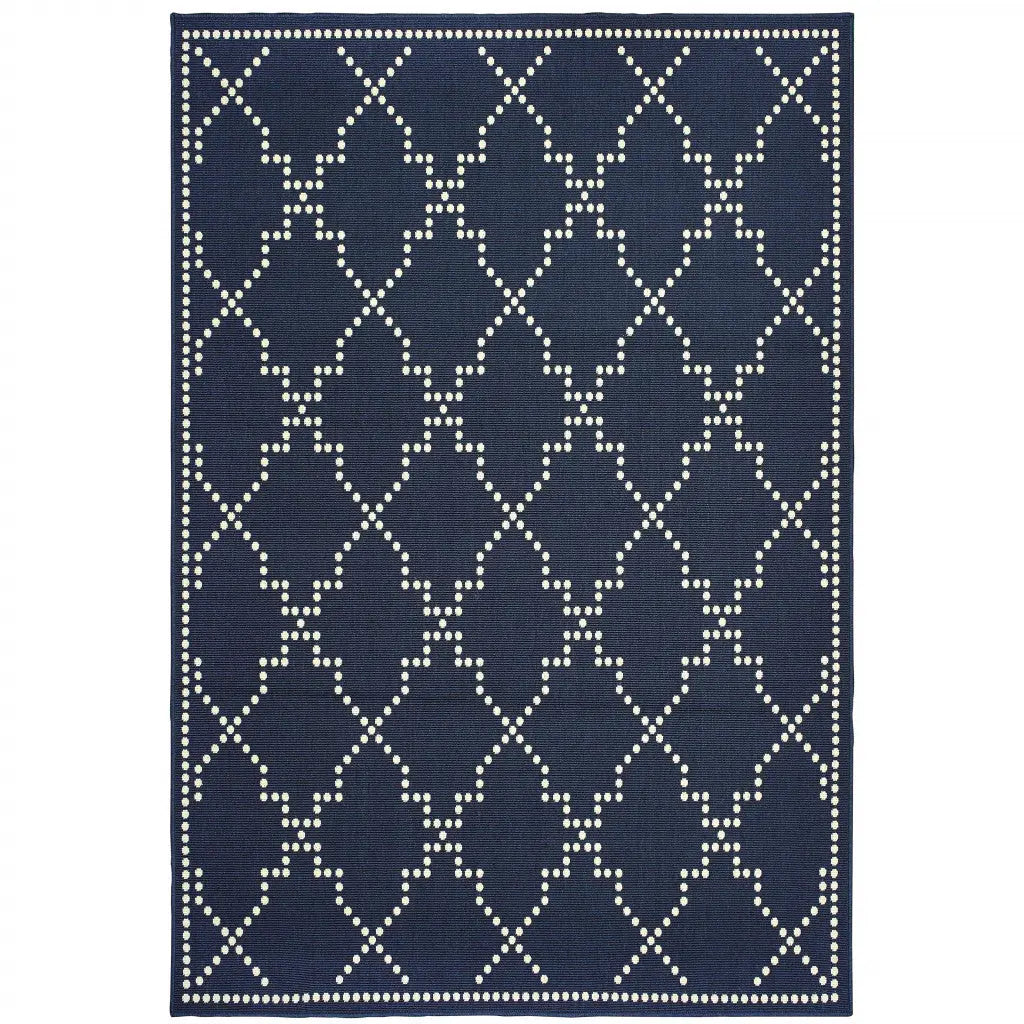 5' X 8' Blue and Ivory Geometric Stain Resistant Indoor Outdoor Area Rug Homeroots Outdoor