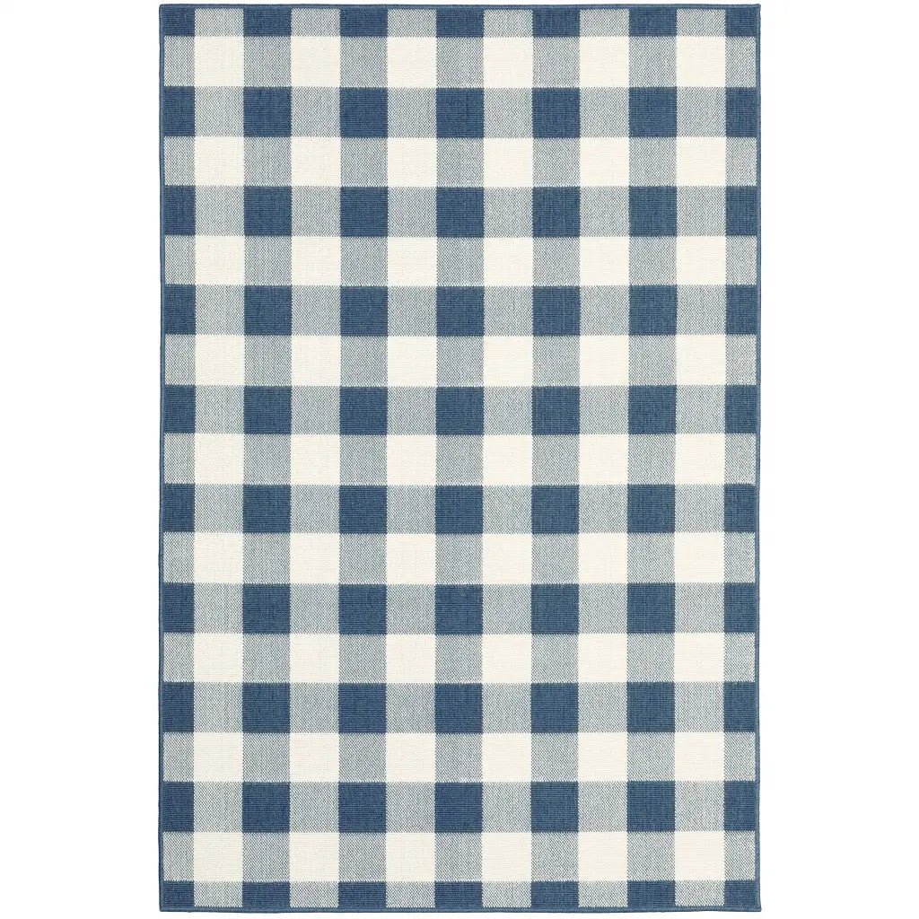 5' X 8' Blue and Ivory Geometric Stain Resistant Indoor Outdoor Area Rug Homeroots Outdoor