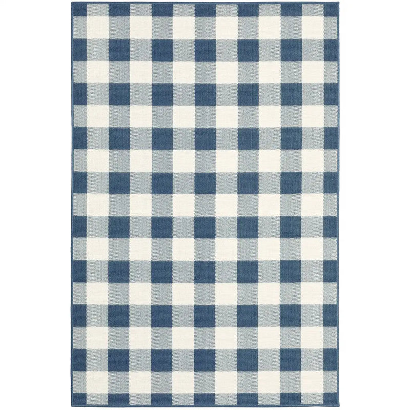 5' X 8' Blue and Ivory Geometric Stain Resistant Indoor Outdoor Area Rug Homeroots Outdoor
