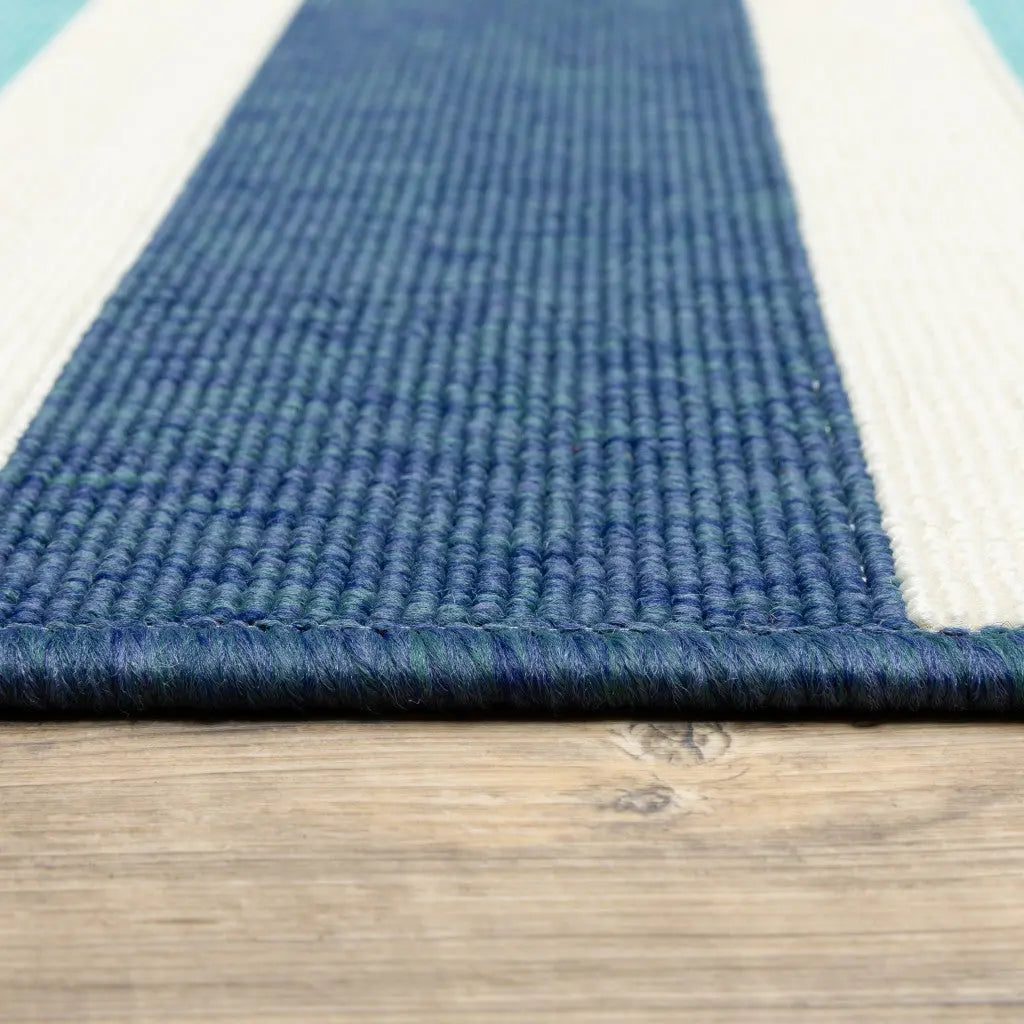 5' X 8' Blue and Ivory Geometric Stain Resistant Indoor Outdoor Area Rug Homeroots Outdoor