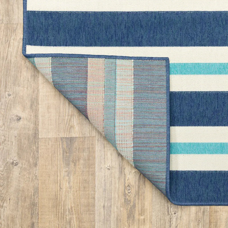 5' X 8' Blue and Ivory Geometric Stain Resistant Indoor Outdoor Area Rug Homeroots Outdoor