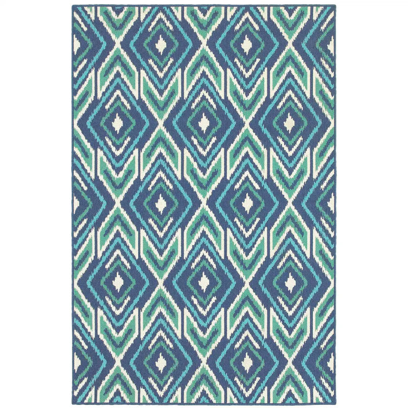 5' X 8' Blue and Ivory Geometric Stain Resistant Indoor Outdoor Area Rug Homeroots Outdoor