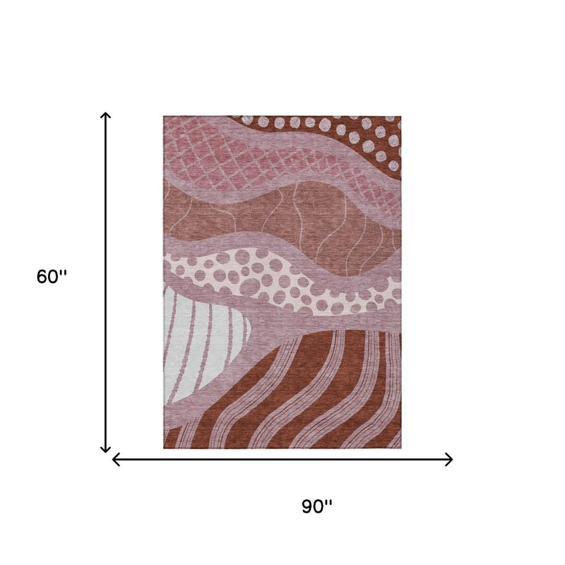 5' X 8' Blush And Brown Abstract Washable Indoor Outdoor Area Rug Homeroots Outdoor