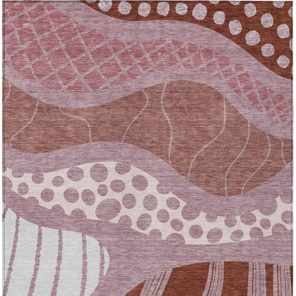5' X 8' Blush And Brown Abstract Washable Indoor Outdoor Area Rug Homeroots Outdoor
