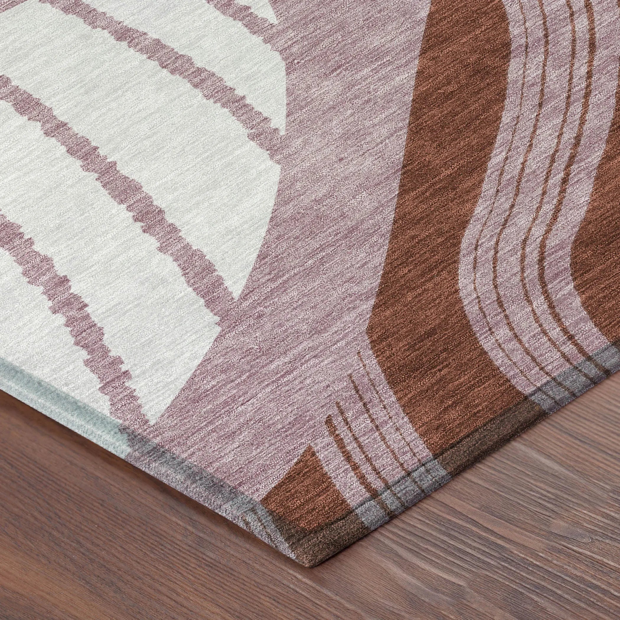 5' X 8' Blush And Brown Abstract Washable Indoor Outdoor Area Rug Homeroots Outdoor