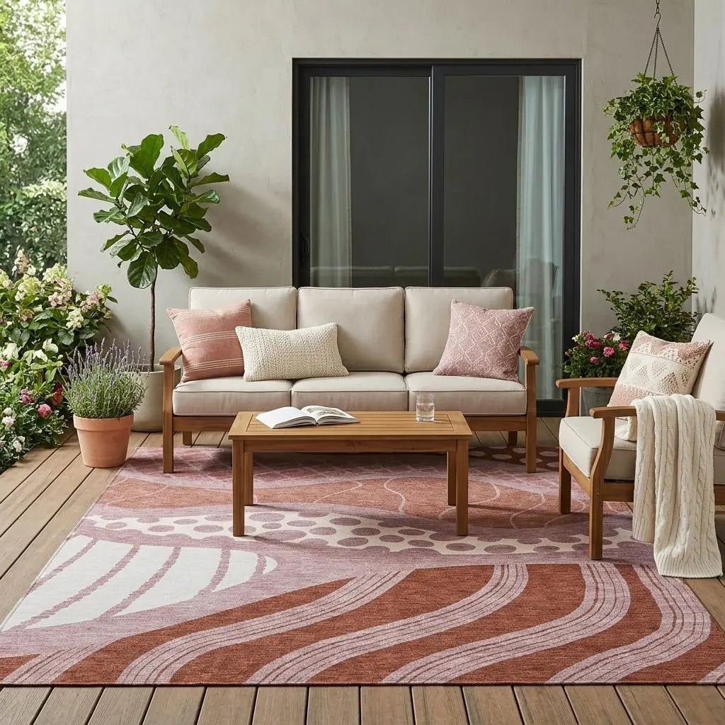 5' X 8' Blush And Brown Abstract Washable Indoor Outdoor Area Rug Homeroots Outdoor