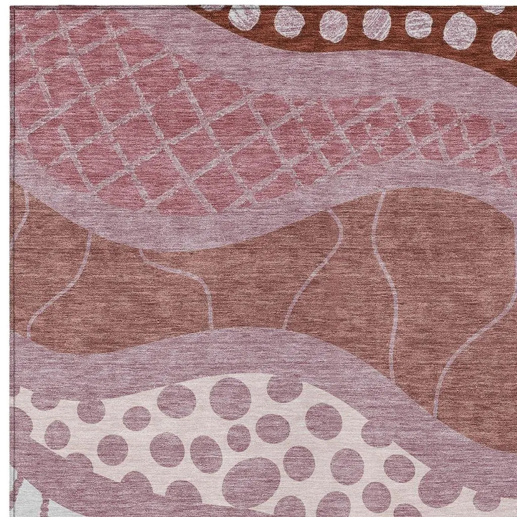 5' X 8' Blush And Brown Abstract Washable Indoor Outdoor Area Rug Homeroots Outdoor