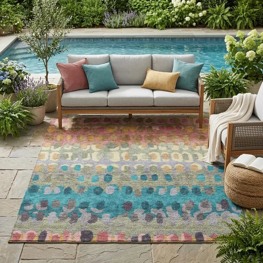 5' X 8' Blush And Copper Geometric Washable Indoor Outdoor Area Rug Homeroots Outdoor