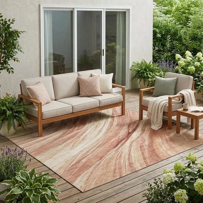 5' X 8' Blush And Pink Abstract Washable Indoor Outdoor Area Rug Homeroots Outdoor