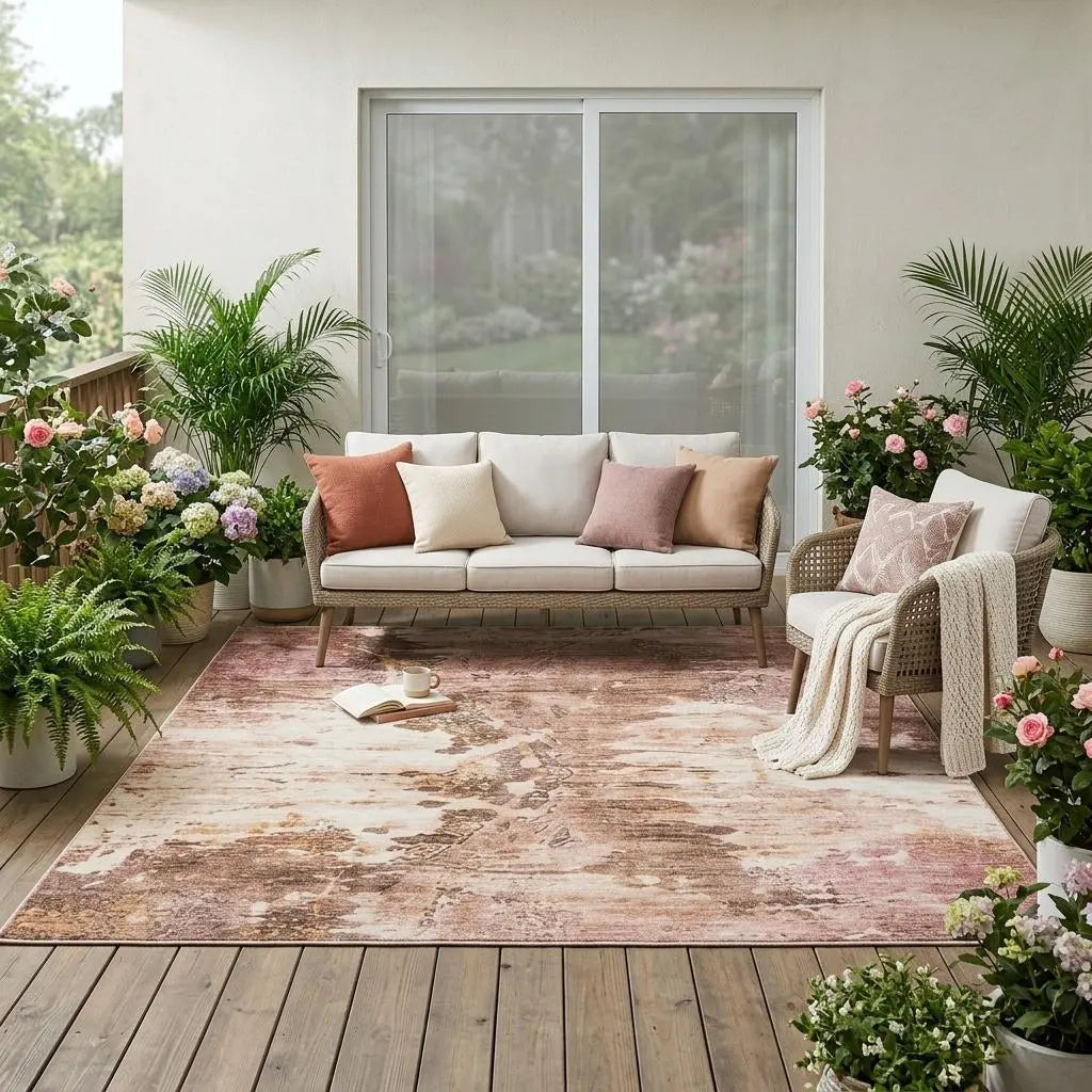 5' X 8' Blush And Pink Abstract Washable Indoor Outdoor Area Rug Homeroots Outdoor