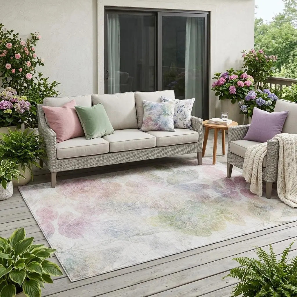 5' X 8' Blush And Pink Floral Washable Indoor Outdoor Area Rug Homeroots Outdoor