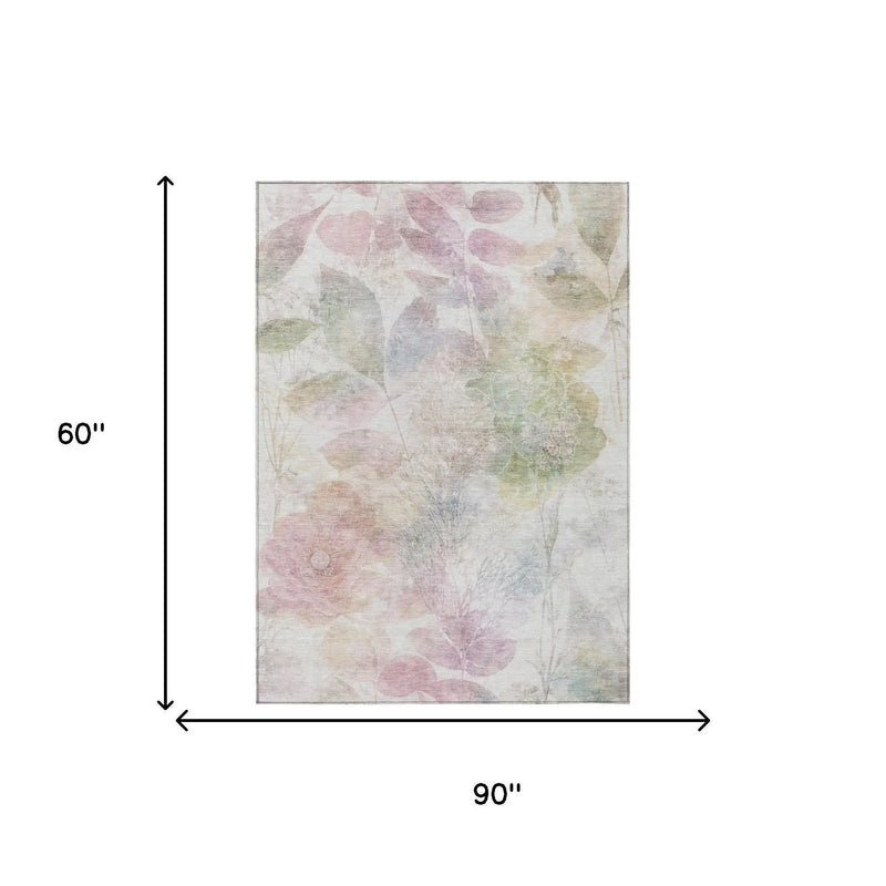 5' X 8' Blush And Pink Floral Washable Indoor Outdoor Area Rug Homeroots Outdoor