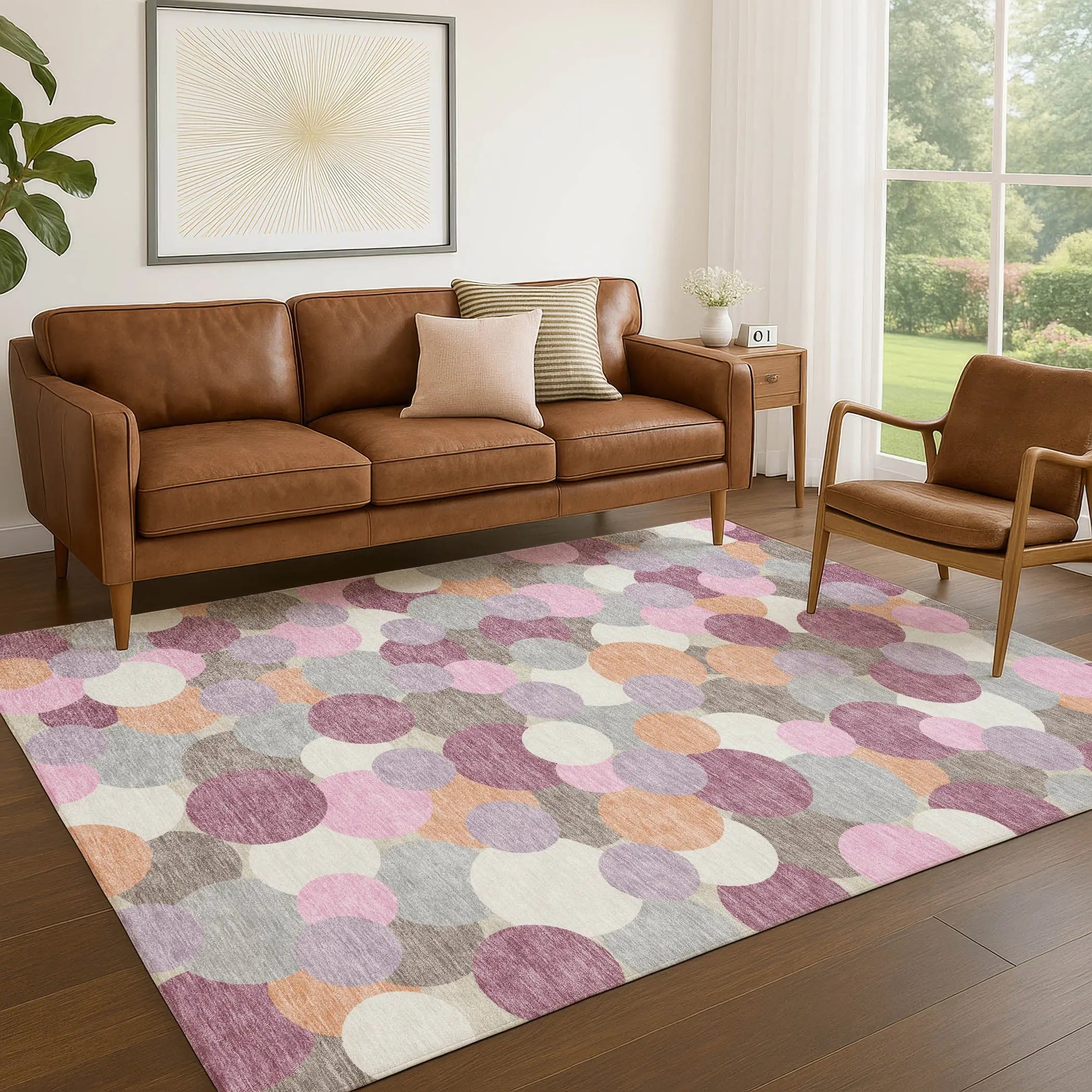5' X 8' Blush And Pink Geometric Washable Indoor Outdoor Area Rug Homeroots Outdoor