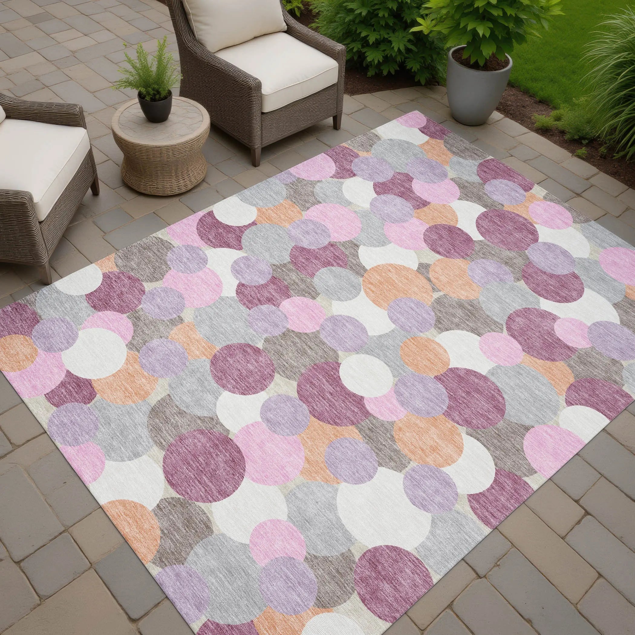 5' X 8' Blush And Pink Geometric Washable Indoor Outdoor Area Rug Homeroots Outdoor