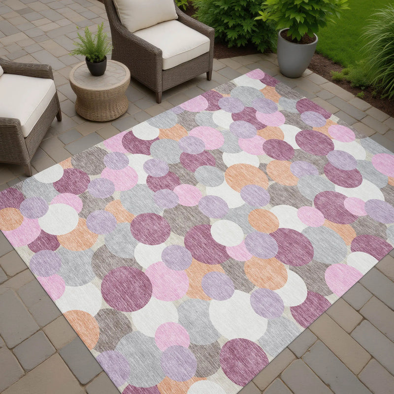 5' X 8' Blush And Pink Geometric Washable Indoor Outdoor Area Rug Homeroots Outdoor