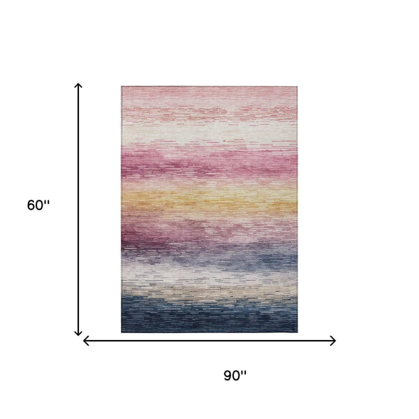 5' X 8' Blush And Pink Striped Washable Indoor Outdoor Area Rug Homeroots Outdoor