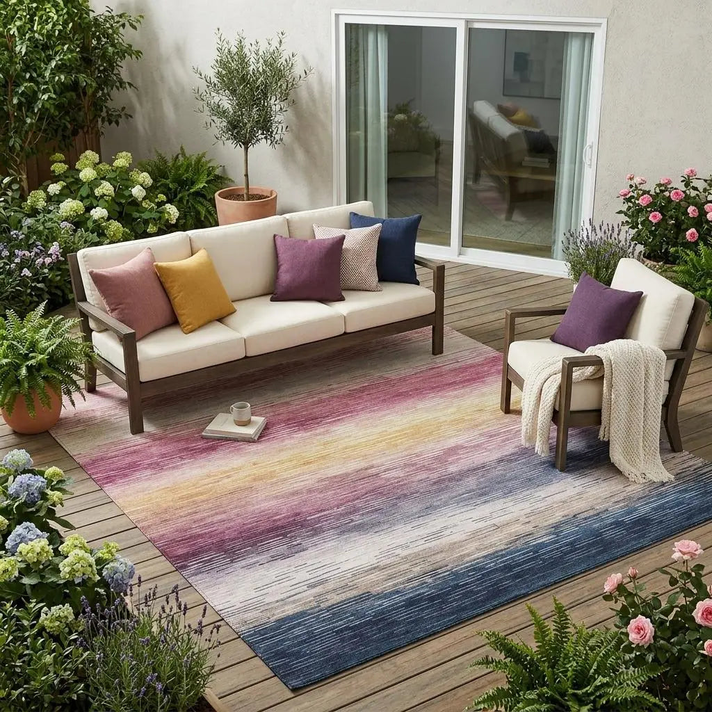 5' X 8' Blush And Pink Striped Washable Indoor Outdoor Area Rug Homeroots Outdoor