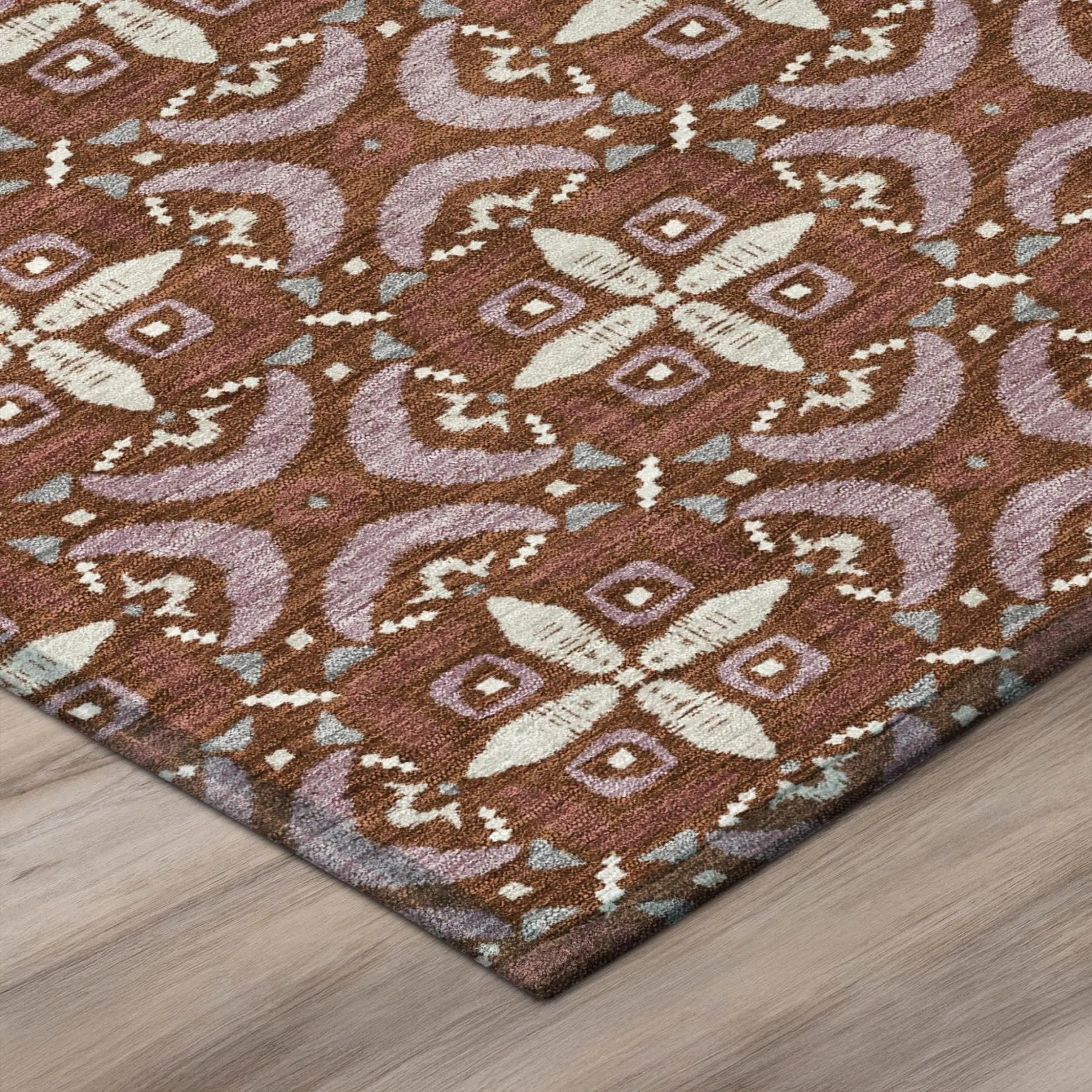 5' X 8' Brick Red And Red Geometric Washable Indoor Outdoor Area Rug Homeroots Outdoor