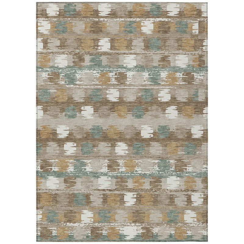 5' X 8' Brown And Aqua Abstract Washable Indoor Outdoor Area Rug Homeroots Outdoor