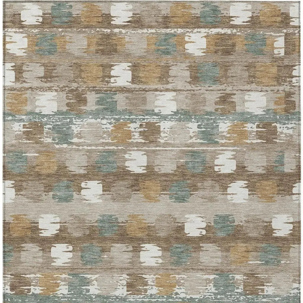 5' X 8' Brown And Aqua Abstract Washable Indoor Outdoor Area Rug Homeroots Outdoor