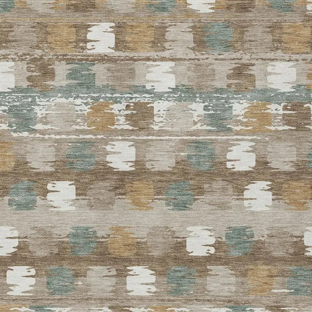 5' X 8' Brown And Aqua Abstract Washable Indoor Outdoor Area Rug Homeroots Outdoor