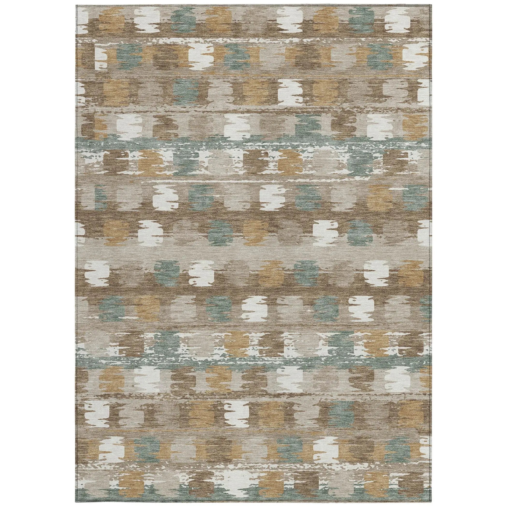 5' X 8' Brown And Aqua Abstract Washable Indoor Outdoor Area Rug Homeroots Outdoor