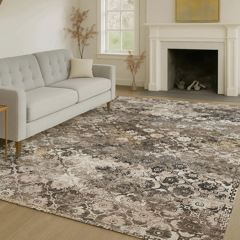 5' X 8' Brown And Beige Abstract Washable Indoor Outdoor Area Rug Homeroots Outdoor