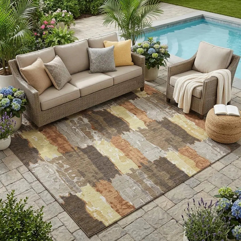 5' X 8' Brown And Beige Abstract Washable Indoor Outdoor Area Rug Homeroots Outdoor