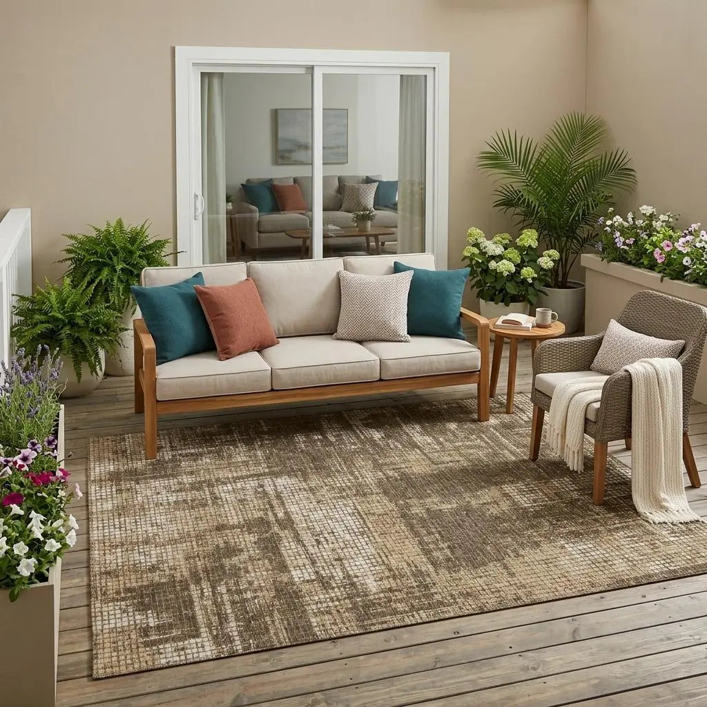 5' X 8' Brown And Beige Abstract Washable Indoor Outdoor Area Rug Homeroots Outdoor