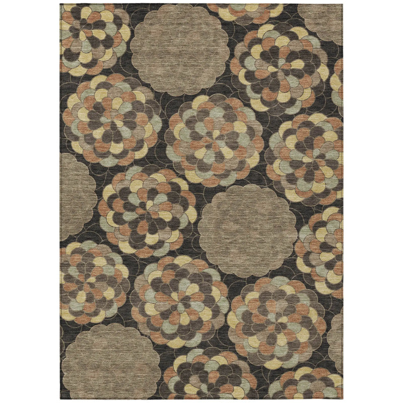 5' X 8' Brown And Beige Floral Washable Indoor Outdoor Area Rug Homeroots Outdoor