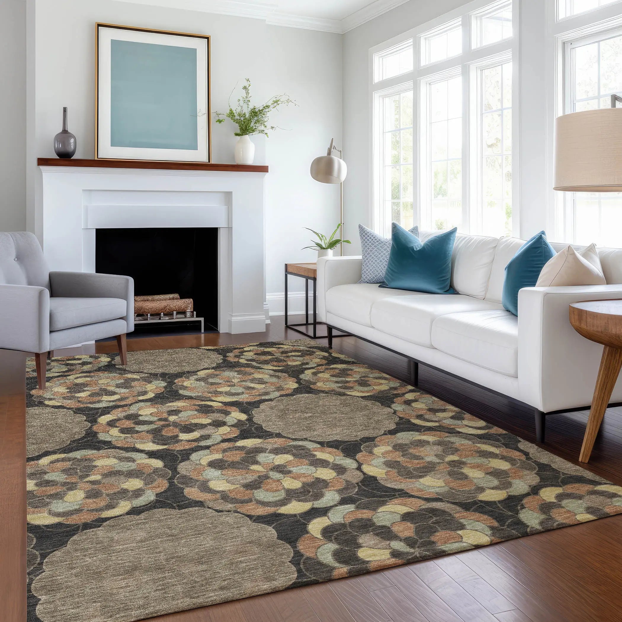 5' X 8' Brown And Beige Floral Washable Indoor Outdoor Area Rug Homeroots Outdoor