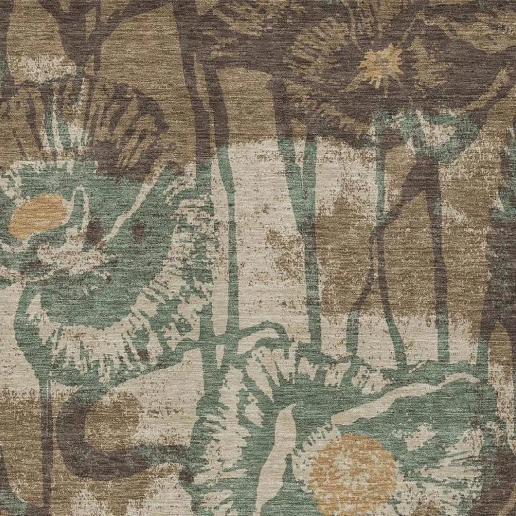 5' X 8' Brown And Beige Floral Washable Indoor Outdoor Area Rug Homeroots Outdoor