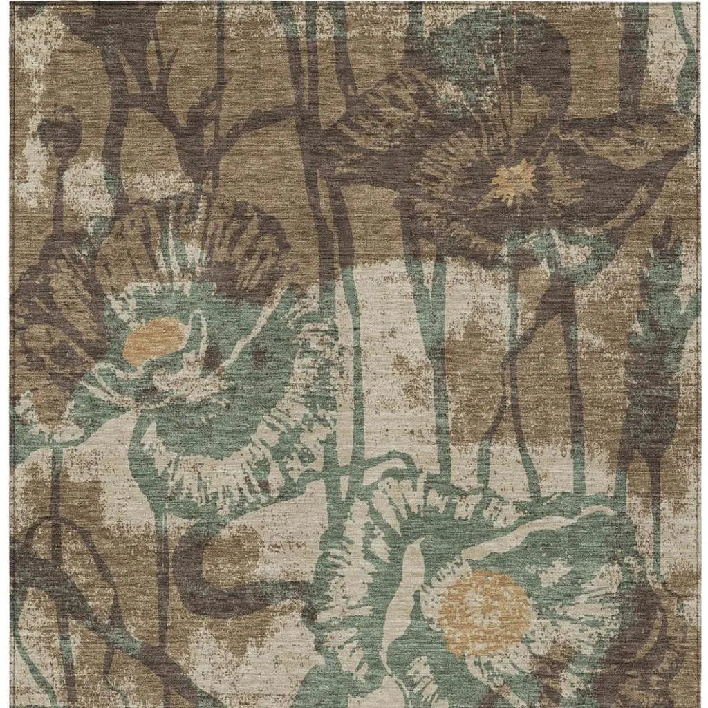 5' X 8' Brown And Beige Floral Washable Indoor Outdoor Area Rug Homeroots Outdoor