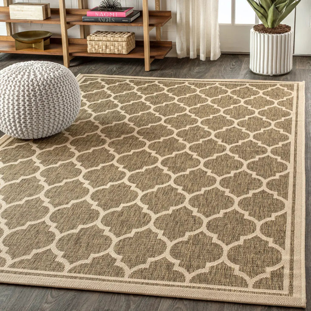 5' X 8' Brown And Beige Geometric Indoor Outdoor Area Rug Homeroots Outdoor