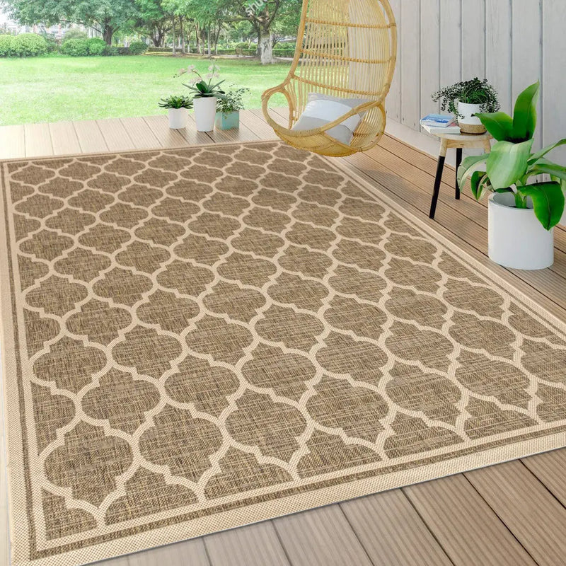 5' X 8' Brown And Beige Geometric Indoor Outdoor Area Rug Homeroots Outdoor