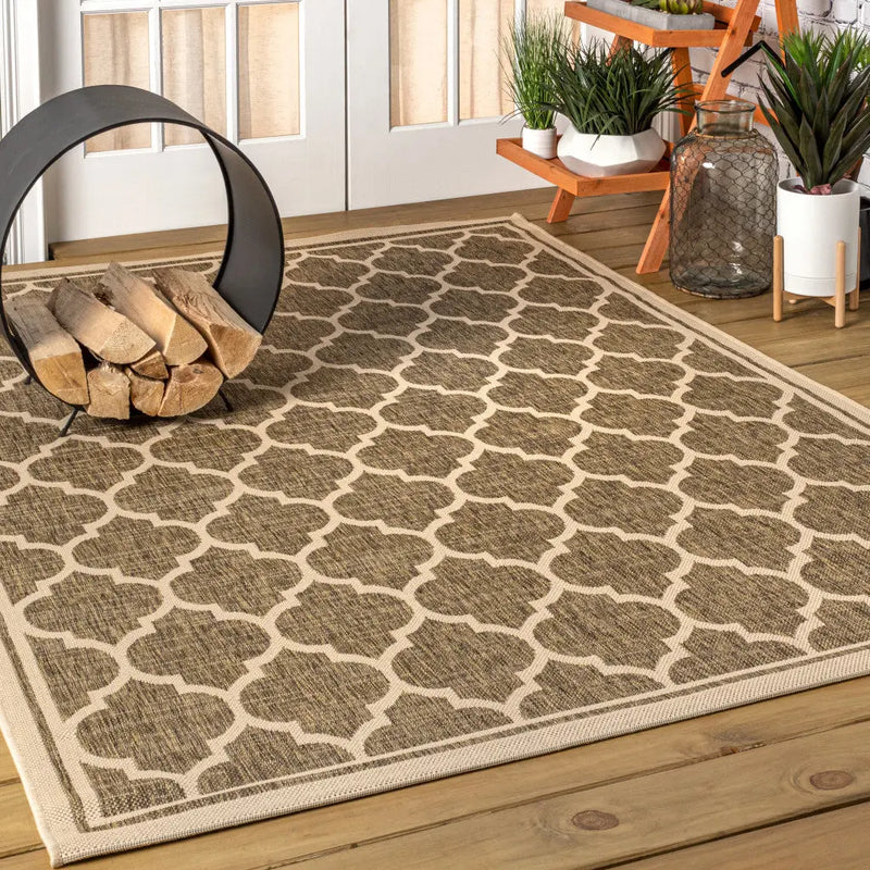 5' X 8' Brown And Beige Geometric Indoor Outdoor Area Rug Homeroots Outdoor