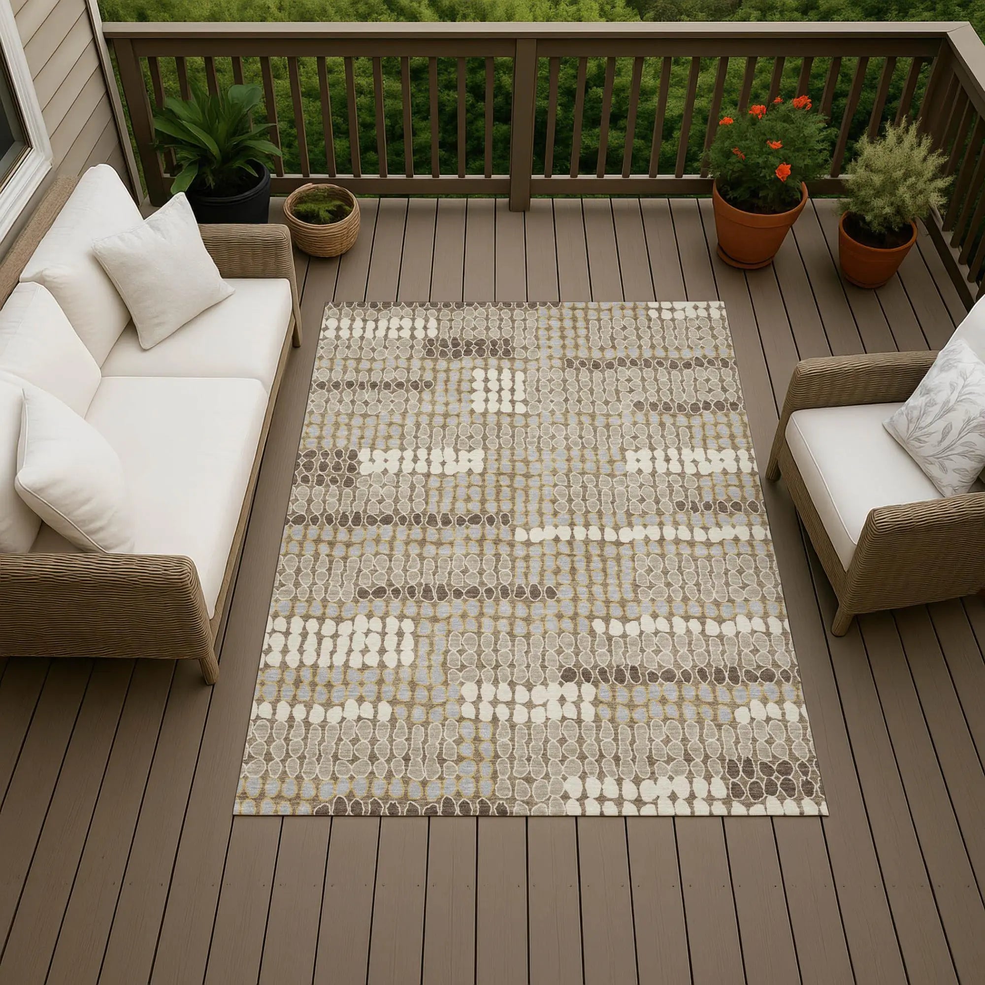 5' X 8' Brown And Beige Geometric Washable Indoor Outdoor Area Rug Homeroots Outdoor