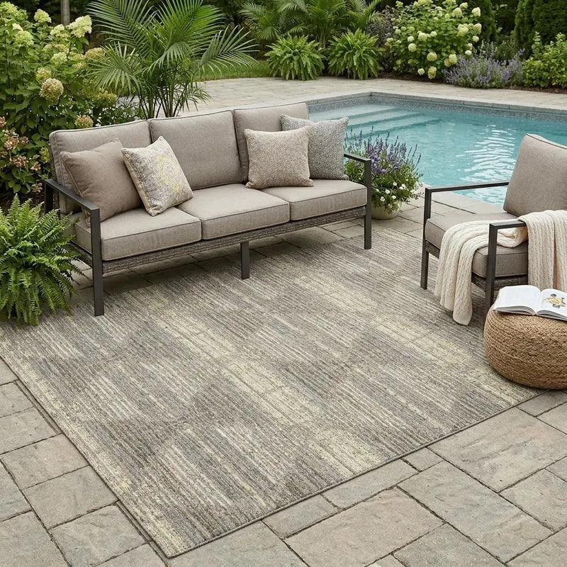 5' X 8' Brown And Beige Geometric Washable Indoor Outdoor Area Rug Homeroots Outdoor