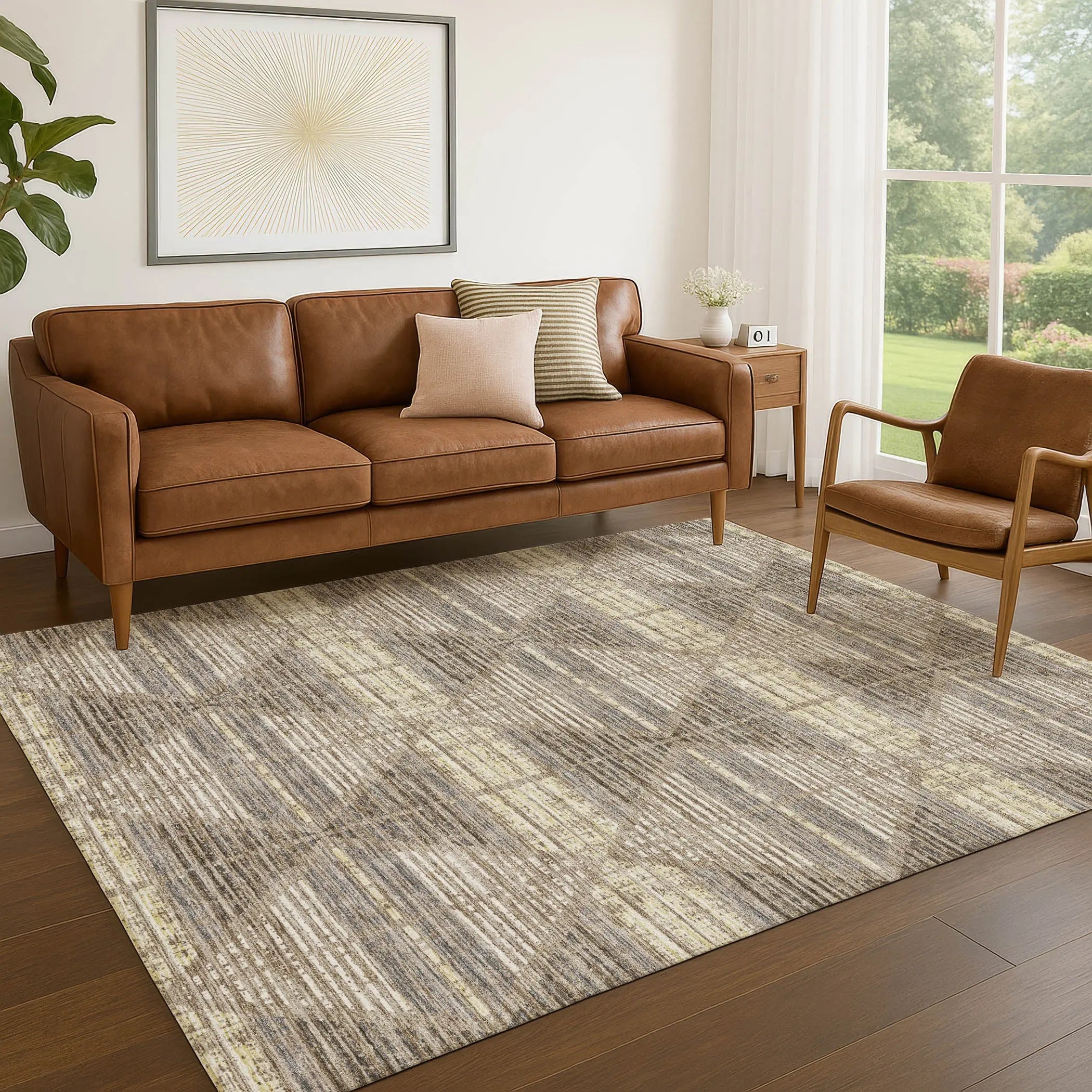 5' X 8' Brown And Beige Geometric Washable Indoor Outdoor Area Rug Homeroots Outdoor