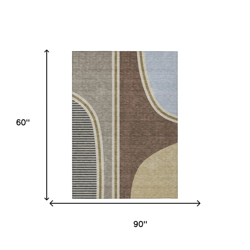 5' X 8' Brown And Beige Geometric Washable Indoor Outdoor Area Rug Homeroots Outdoor