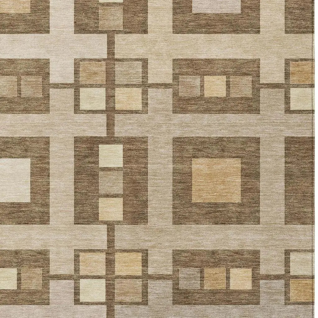 5' X 8' Brown And Beige Geometric Washable Indoor Outdoor Area Rug Homeroots Outdoor