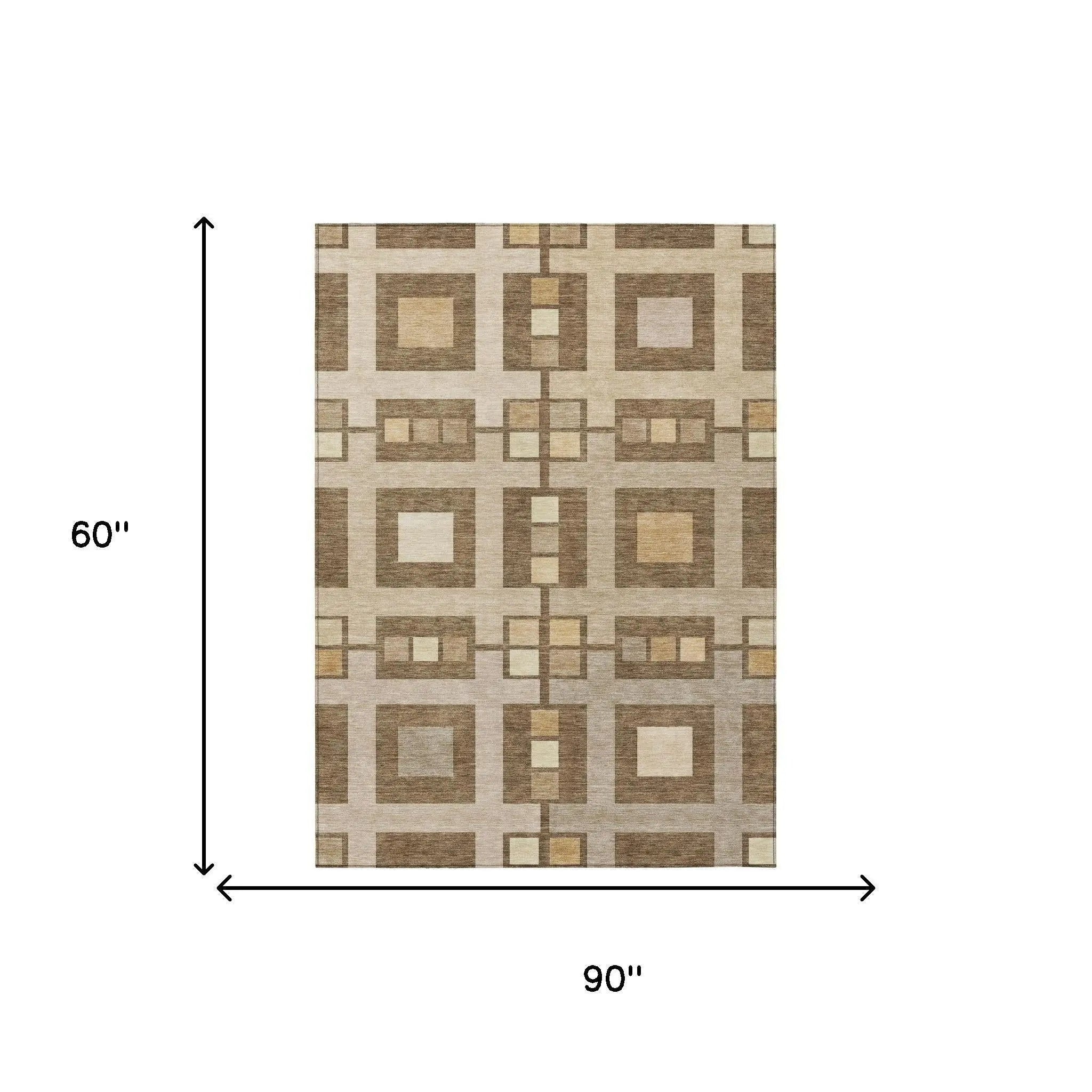 5' X 8' Brown And Beige Geometric Washable Indoor Outdoor Area Rug Homeroots Outdoor
