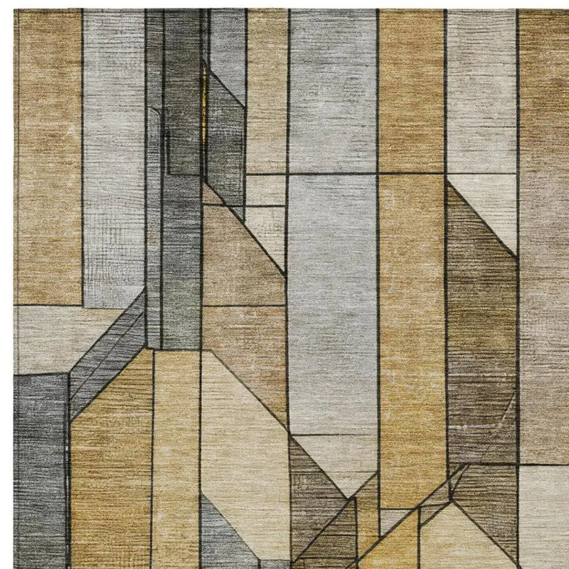 5' X 8' Brown And Beige Geometric Washable Indoor Outdoor Area Rug Homeroots Outdoor