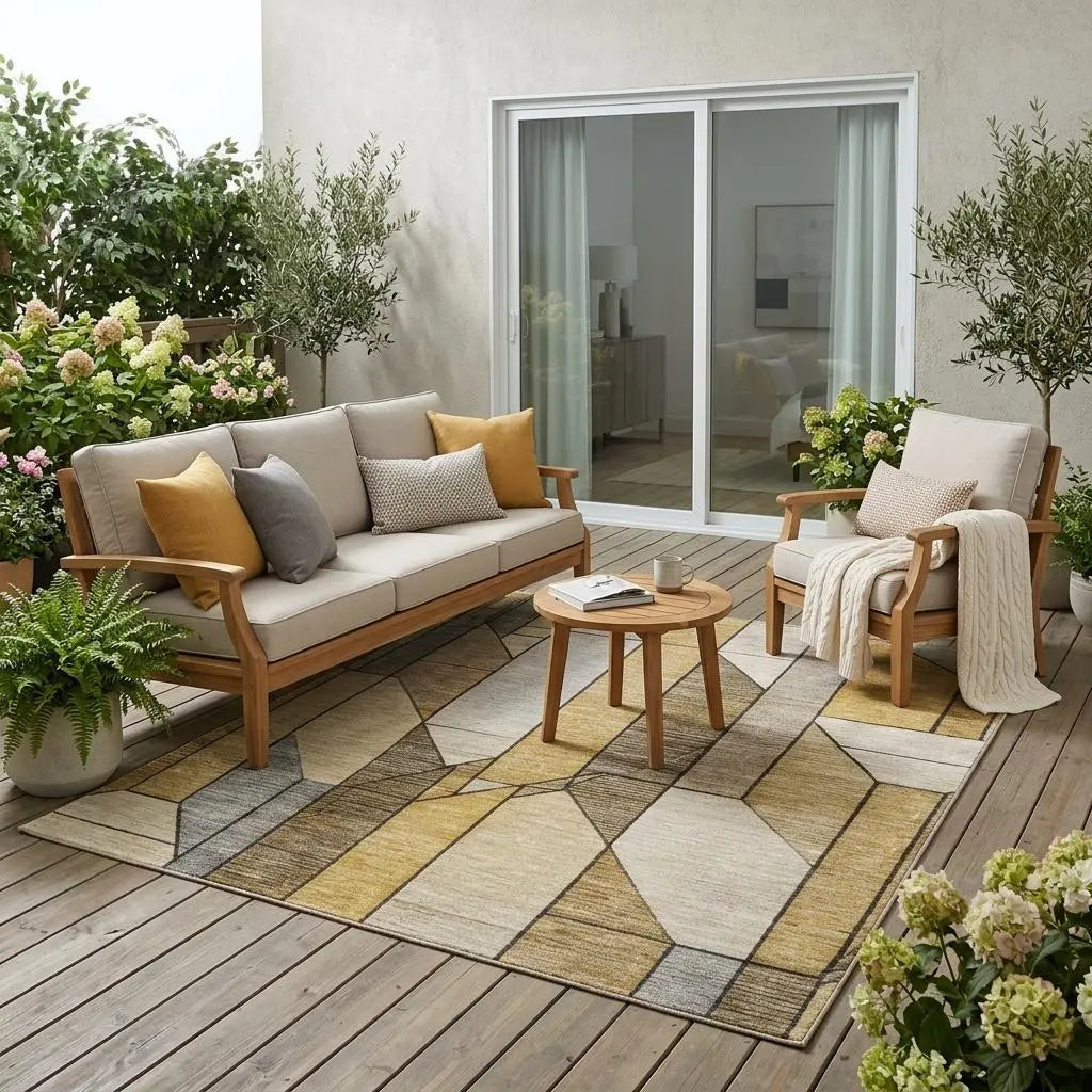 5' X 8' Brown And Beige Geometric Washable Indoor Outdoor Area Rug Homeroots Outdoor