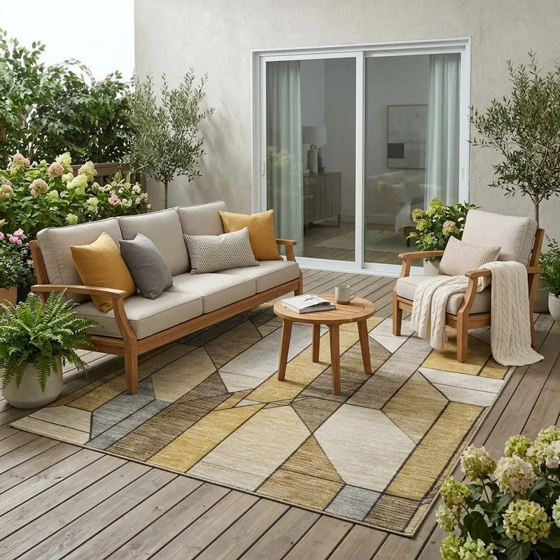 5' X 8' Brown And Beige Geometric Washable Indoor Outdoor Area Rug Homeroots Outdoor
