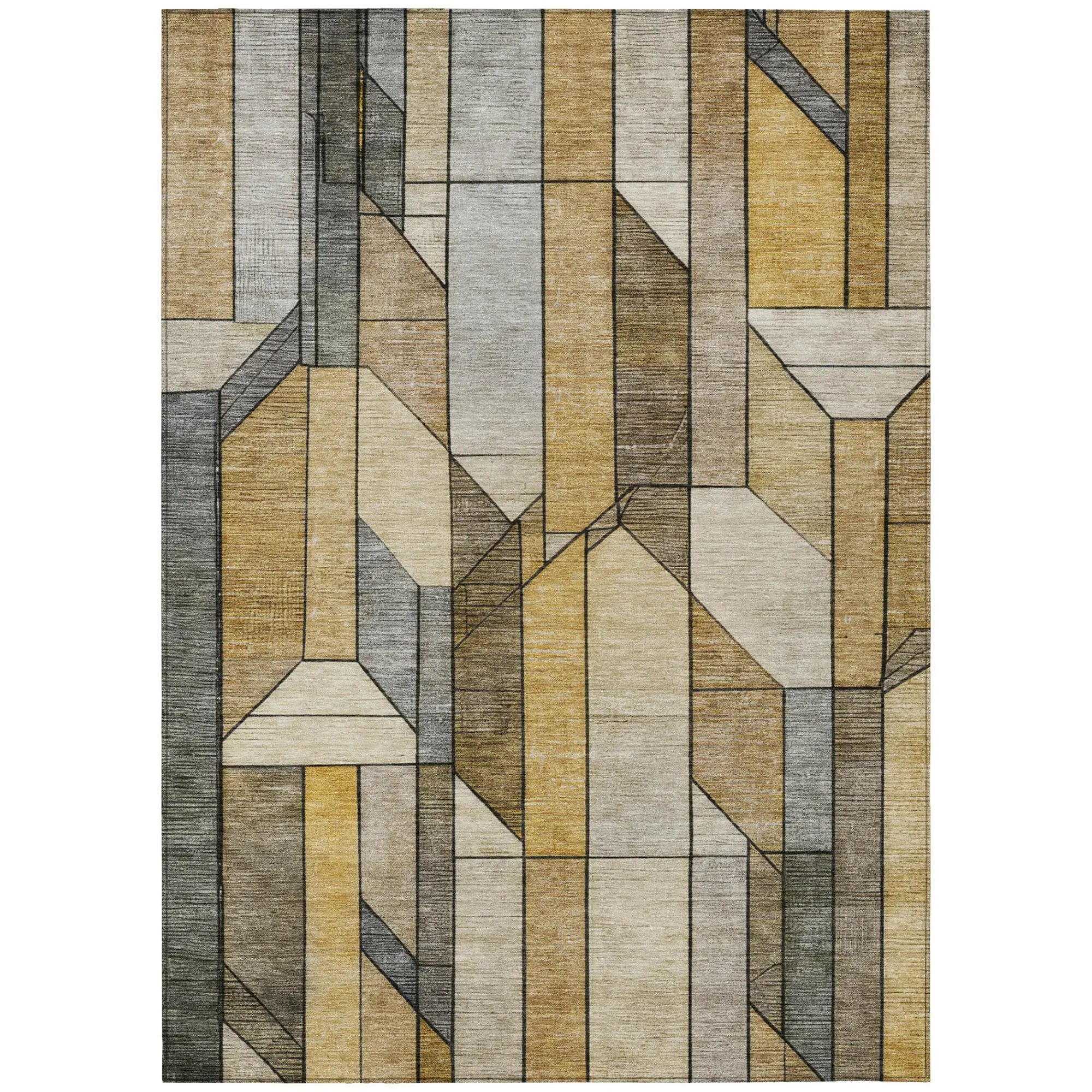 5' X 8' Brown And Beige Geometric Washable Indoor Outdoor Area Rug Homeroots Outdoor