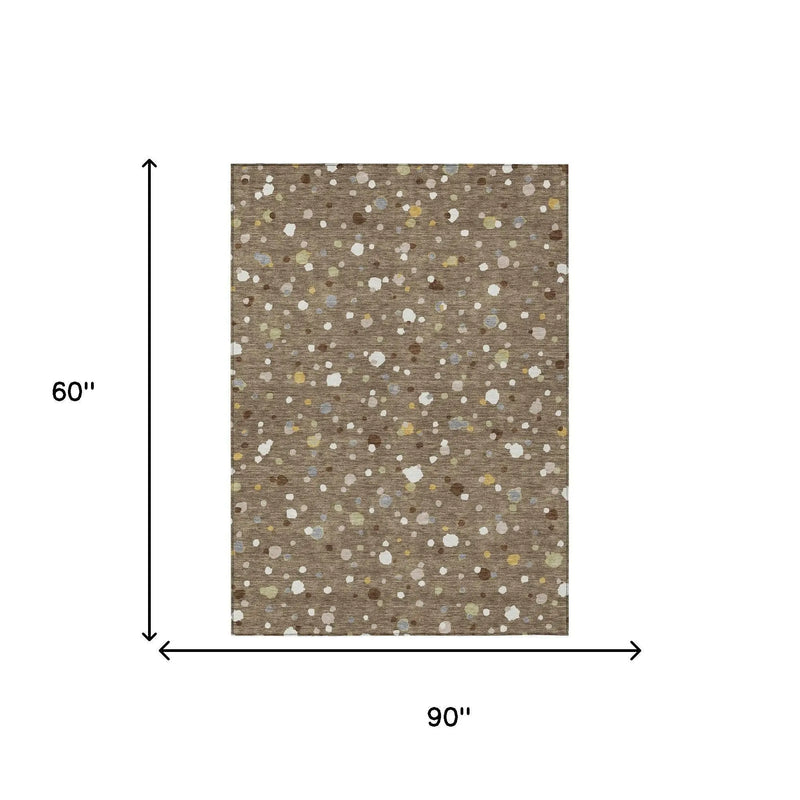 5' X 8' Brown And Beige Geometric Washable Indoor Outdoor Area Rug Homeroots Outdoor