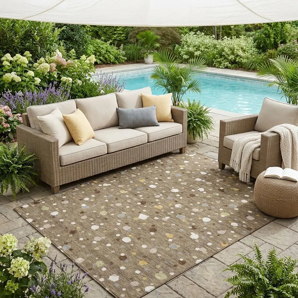 5' X 8' Brown And Beige Geometric Washable Indoor Outdoor Area Rug Homeroots Outdoor